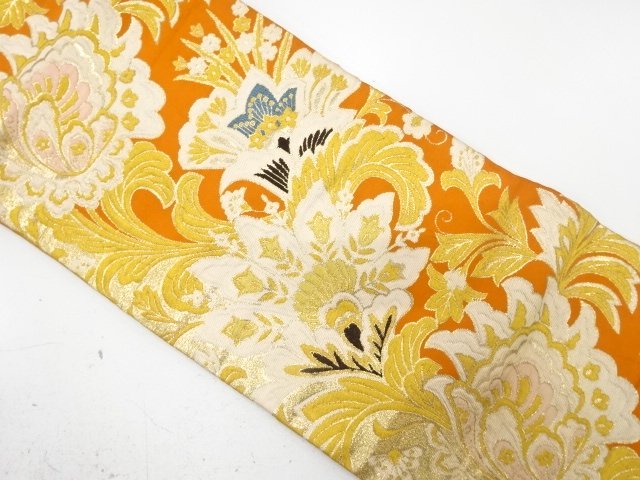 アンティーク　花更紗模様織り出し名古屋帯（着用可）